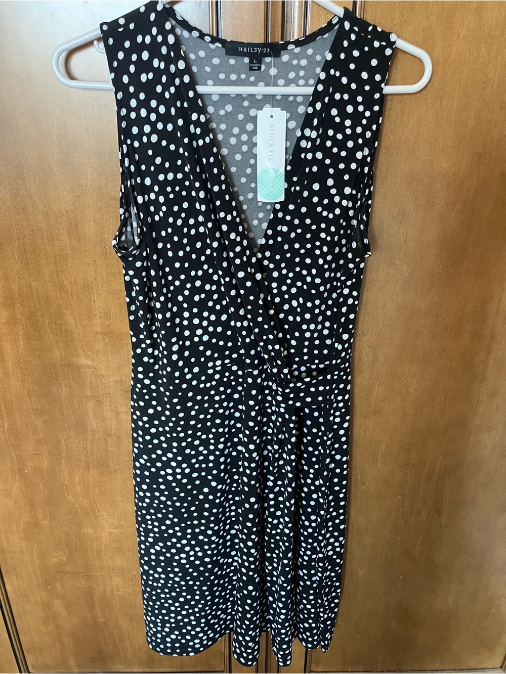 Haily 23 Black Polka Dot Faux-Wrap Mini Dress